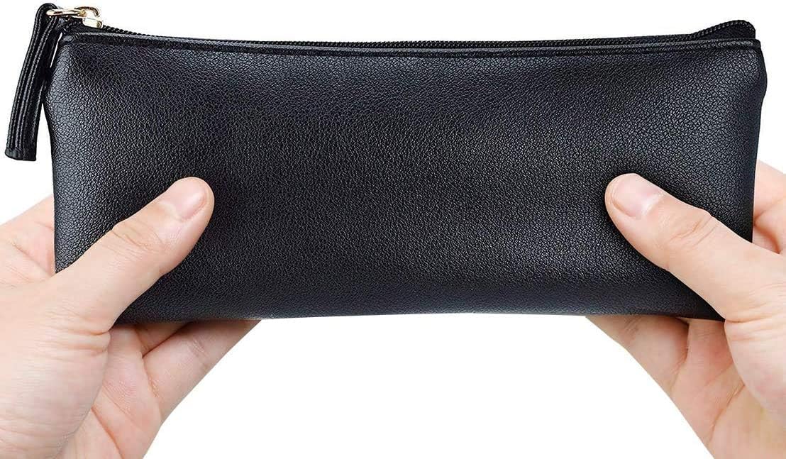 Tragbares Federmäppchen aus PU-Leder mit Reißverschluss – Multifunktionale Tasche für Stifte, Schreibwaren und Zubehör (Schwarz)