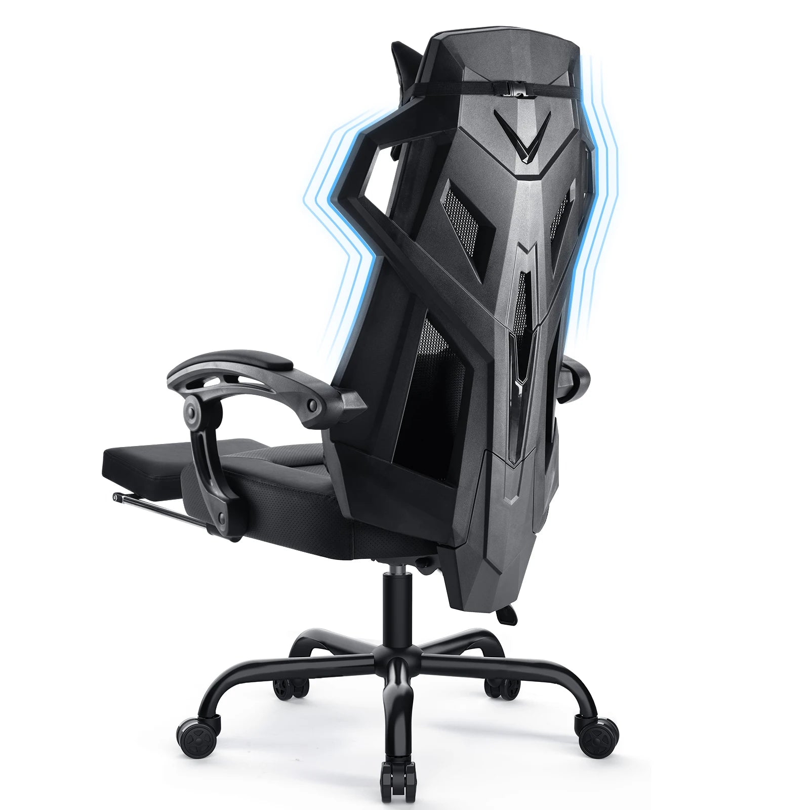 Gaming- und Bürostuhl mit Kopfstütze, Fußstütze und Verstellbarer Rückenlehne
