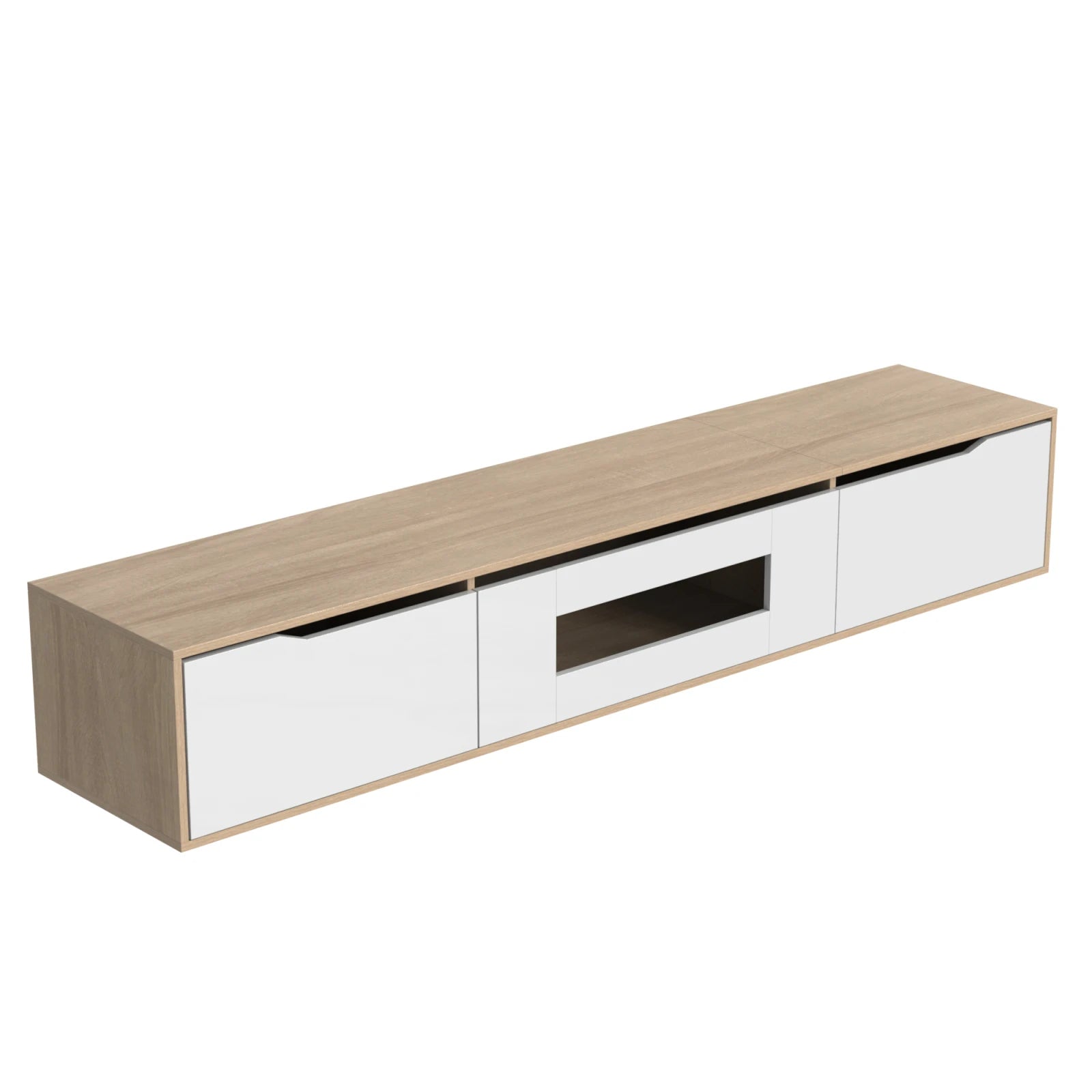 TV-Schrank Hochglanz Weiß & Holzoptik mit LED-Beleuchtung – 180 cm