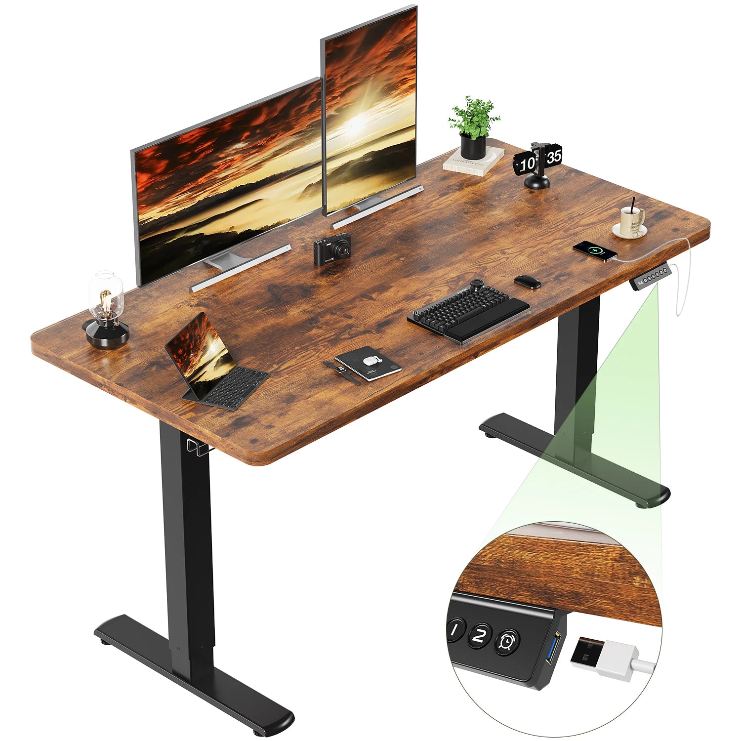 Elektrisch Höhenverstellbarer Schreibtisch 140 × 60 cm mit USB-Anschluss und Memory-Funktion