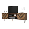Elegantes TV-Lowboard mit Holzfurnier, 2 Türen, Metallfüßen und Goldgriffen – 155 cm