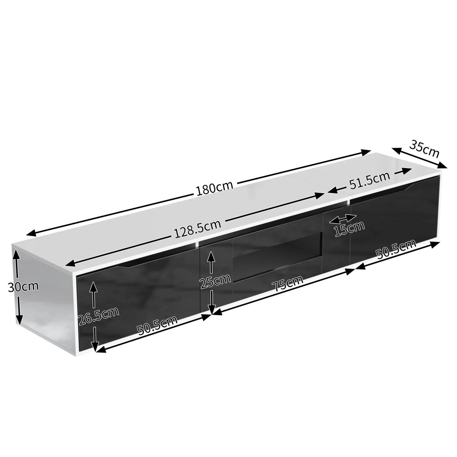 Hochglanz TV-Schrank mit LED-Beleuchtung – 180 cm