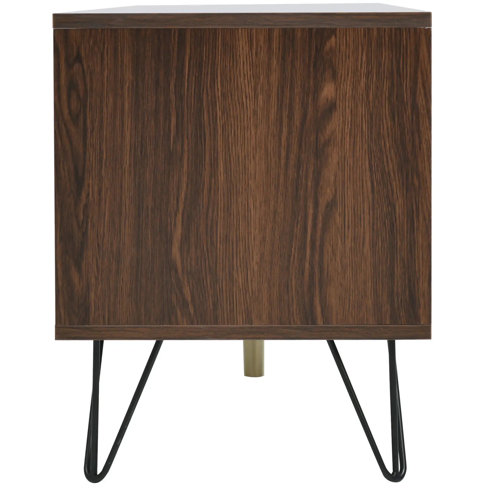 Elegantes TV-Lowboard mit Holzfurnier, 2 Türen, Metallfüßen und Goldgriffen – 155 cm