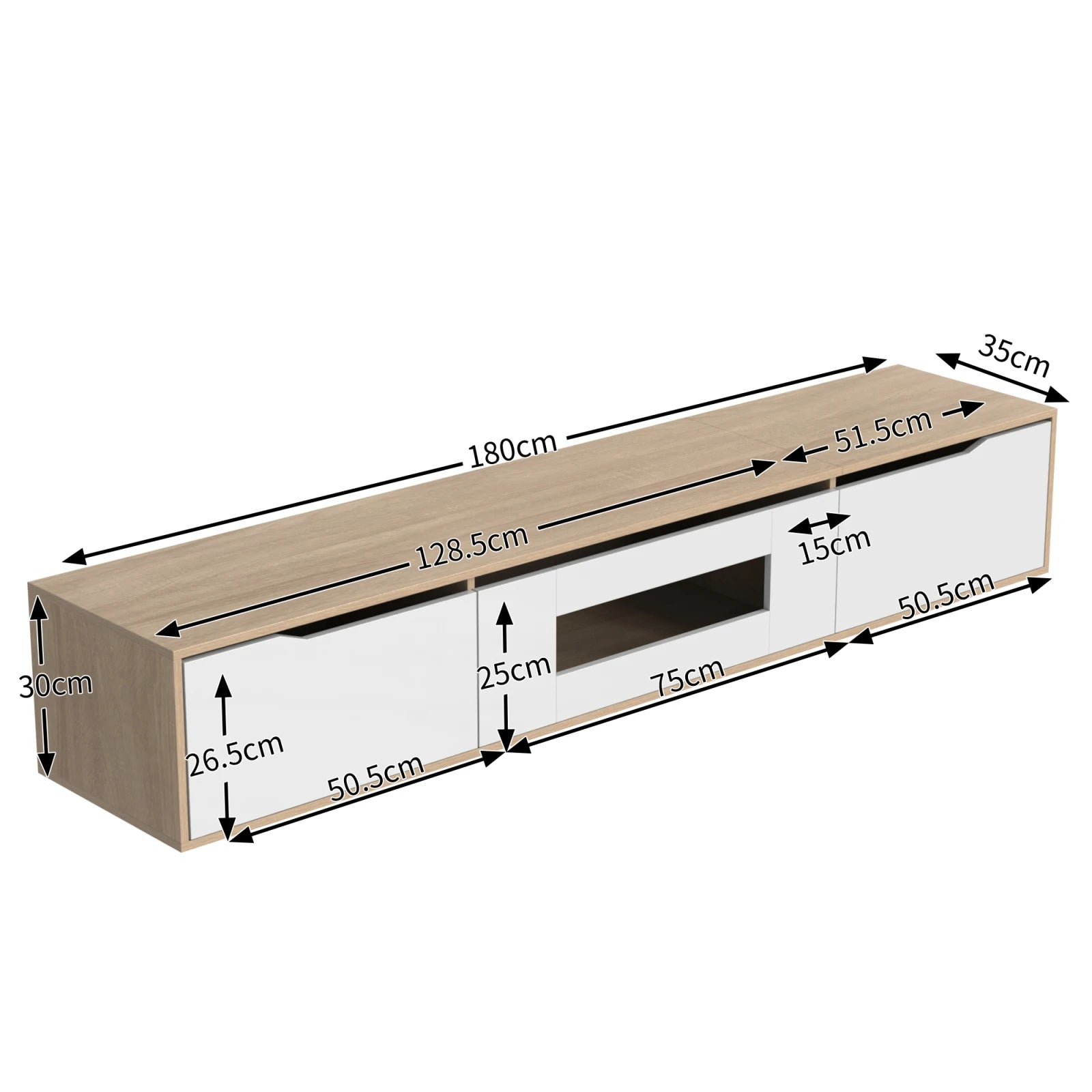 TV-Schrank Hochglanz Weiß & Holzoptik mit LED-Beleuchtung – 180 cm