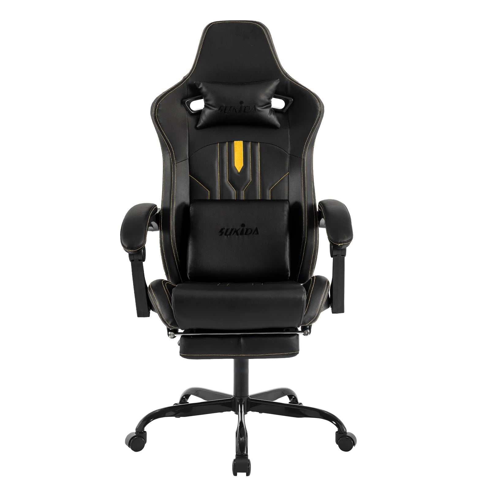 Gaming-Stuhl mit Fußstütze, Kopfstütze und Lendenkissen